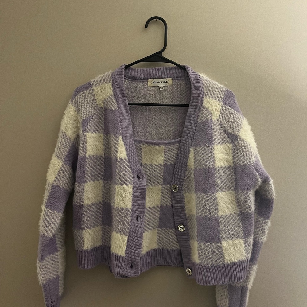 Plaid Lavender Cardigan Sweater